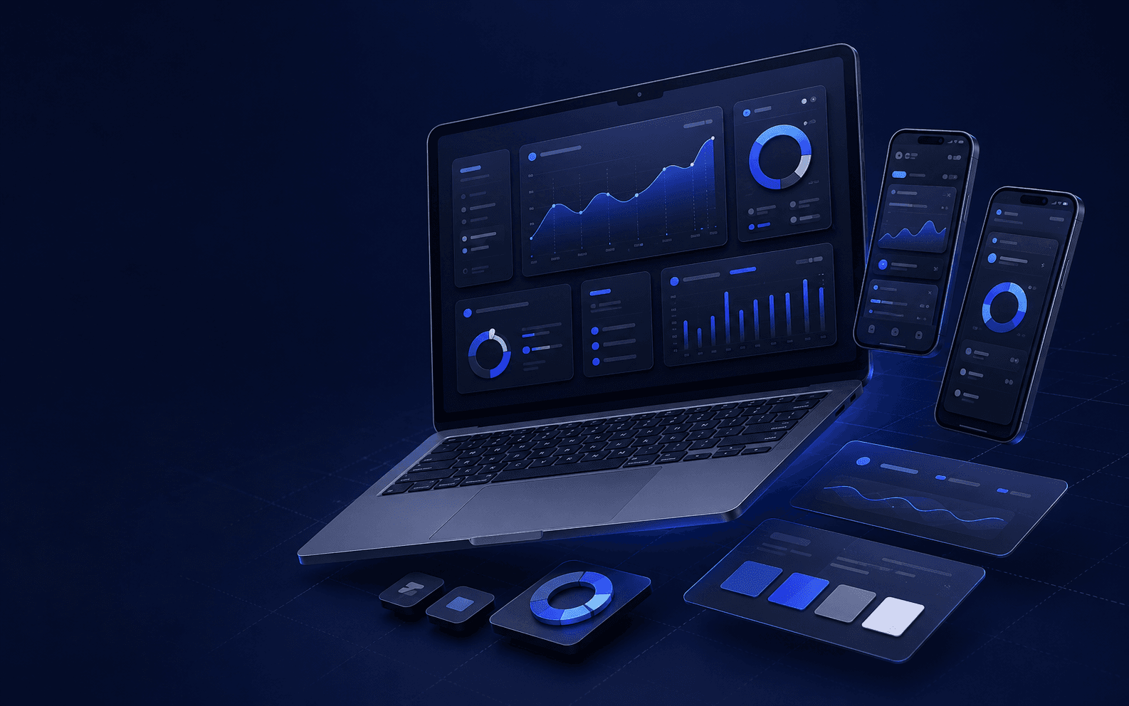 Product design workspace with web and mobile interface concepts